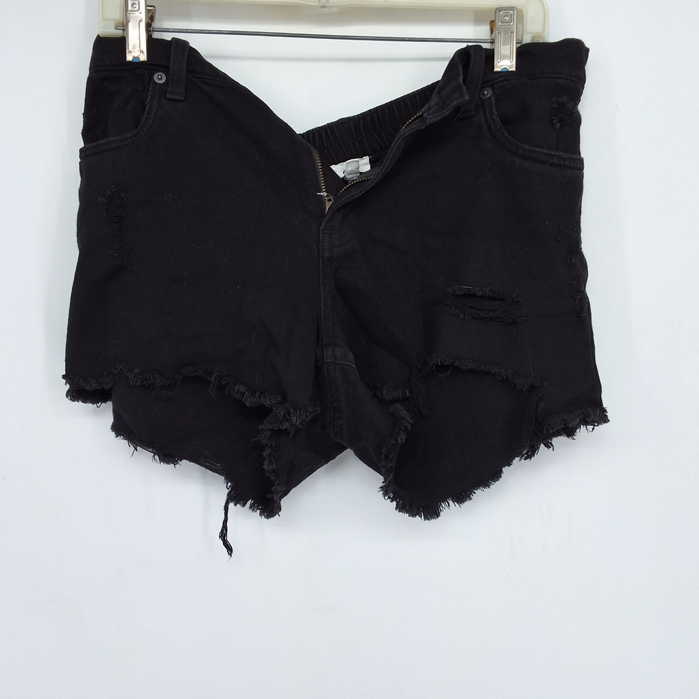 Aerie Mediumi Black Jean Shorts Distressed Cut-Off Style
